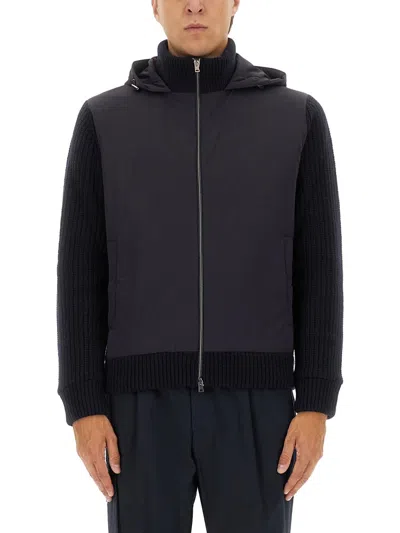 Herno High Neck Virgin Wool Jacket With Padded Contrast Detail In Blue