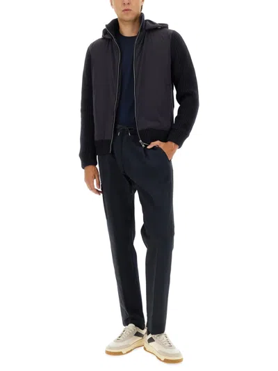 Herno High Neck Virgin Wool Jacket With Padded Contrast Detail In Blue