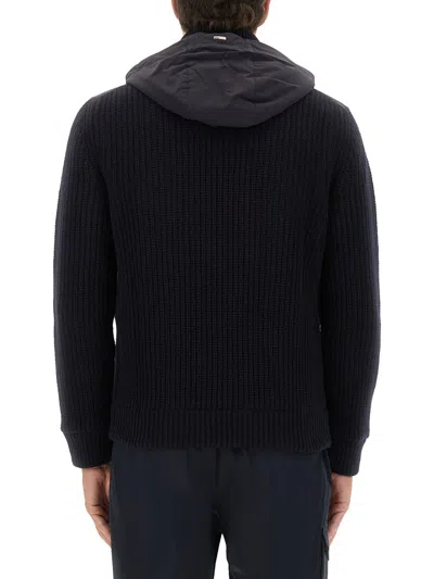 Herno High Neck Virgin Wool Jacket With Padded Contrast Detail In Blue