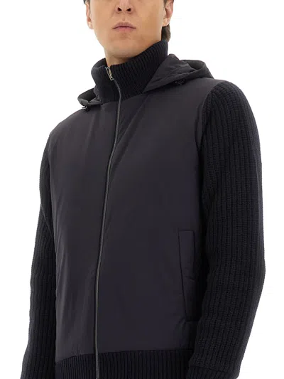 Herno High Neck Virgin Wool Jacket With Padded Contrast Detail In Blue