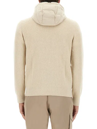 Herno Quilted Microfibre And Ribbed Wool Down Hooded Jacket In Nude