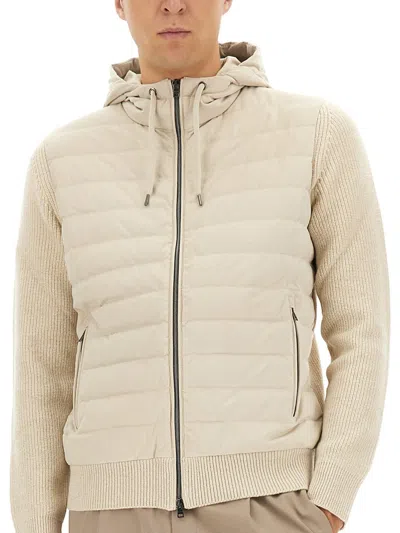 Herno Quilted Microfibre And Ribbed Wool Down Hooded Jacket In Nude