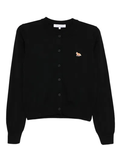 Maison Kitsuné Fox Wool Cardigan With Pockets And V-neck In Black