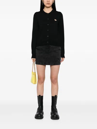 Maison Kitsuné Fox Wool Cardigan With Pockets And V-neck In Black