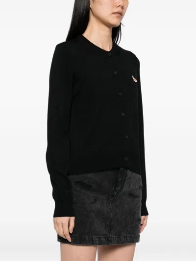 Maison Kitsuné Fox Wool Cardigan With Pockets And V-neck In Black
