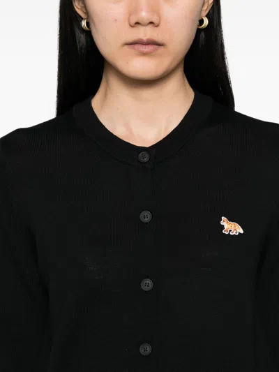 Maison Kitsuné Fox Wool Cardigan With Pockets And V-neck In Black