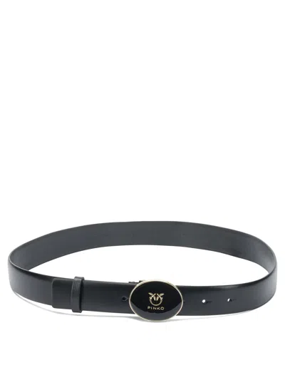 Pinko Leather Belt With Love Birds Buckle In Black