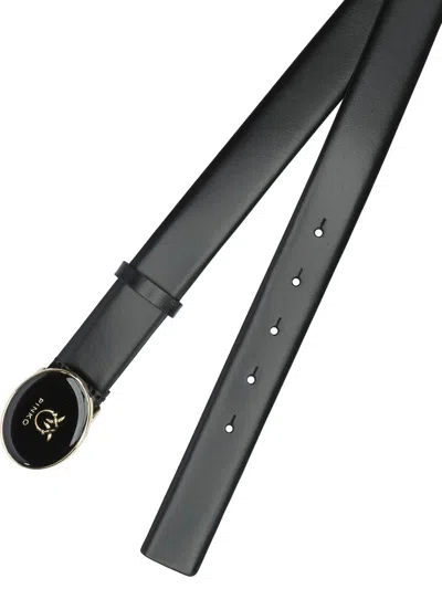 Pinko Leather Belt With Love Birds Buckle In Black