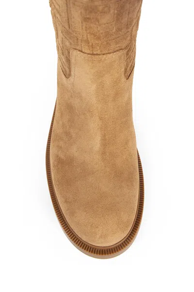 Fendi Cavallerizzo Boot Suede Ff Rubber Sole Boots Beige In Multi