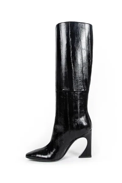 Fendi Arco Leather Knee High Boots Sculptural Heel In Multi
