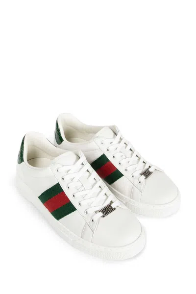 Gucci Ace Leather Sneakers With Lateral Web Band In Multi