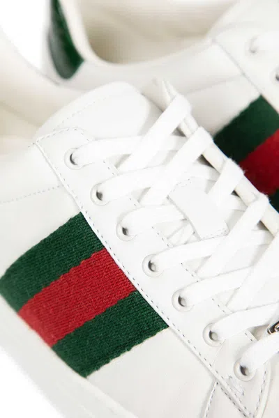 Gucci Ace Leather Sneakers With Lateral Web Band In Multi