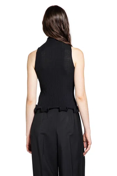 Fendi High Neck Fitted Sleeveless Top With Ruffles Clothing In Black