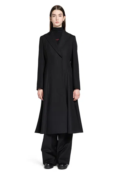 Fendi Coat In Wool Grain De Poudre In Black