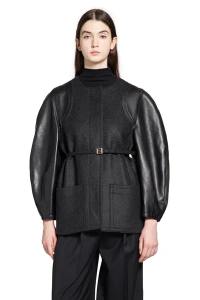 Fendi Wool And Leather Jacket In Gray