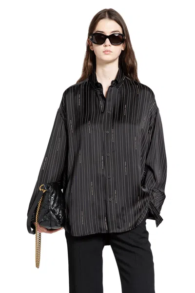 Balenciaga Pinstriped Black Button-down Shirt Women In Brown