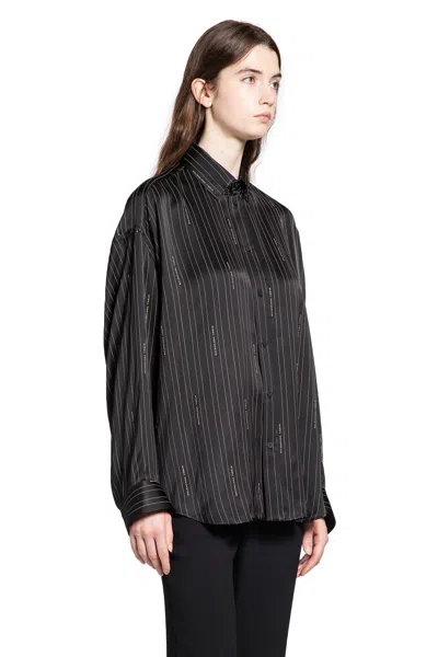 Balenciaga Pinstriped Black Button-down Shirt Women In Brown