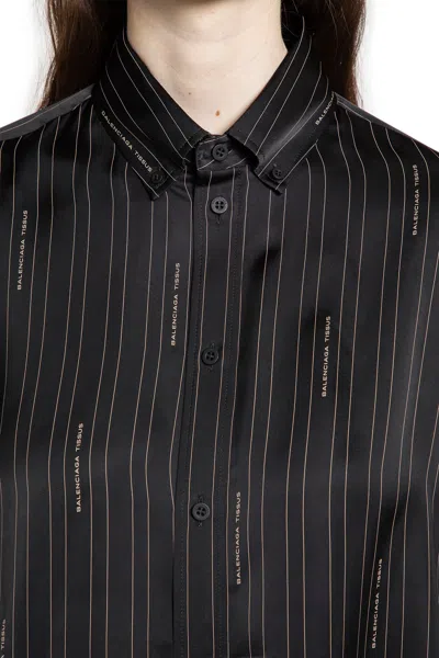 Balenciaga Pinstriped Black Button-down Shirt Women In Brown