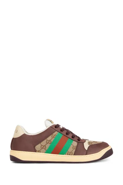 Gucci Leather And Gg Sneakers With Side Stripes In Multi