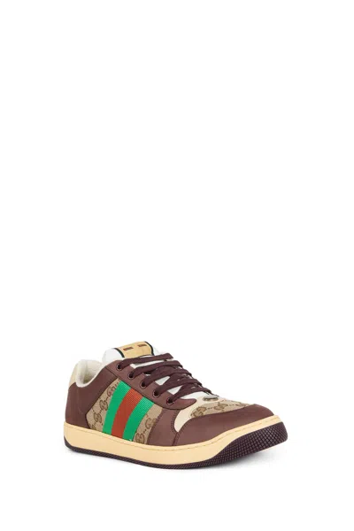 Gucci Leather And Gg Sneakers With Side Stripes In Multi