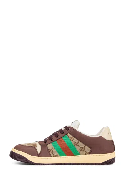 Gucci Leather And Gg Sneakers With Side Stripes In Multi