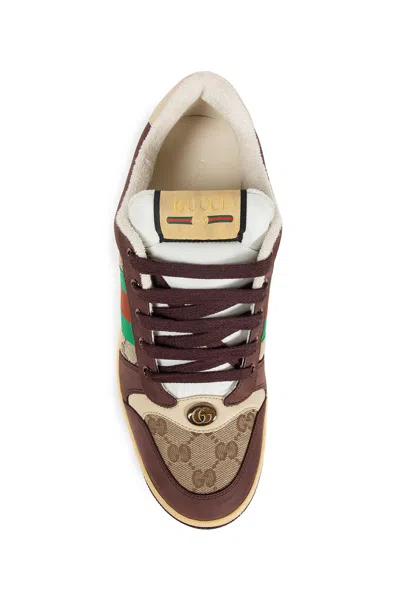 Gucci Leather And Gg Sneakers With Side Stripes In Multi