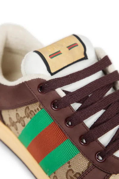 Gucci Leather And Gg Sneakers With Side Stripes In Multi