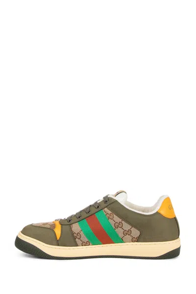Gucci Men Screener Low-top Leather And Gg Supreme Fabric Sneakers In Multi