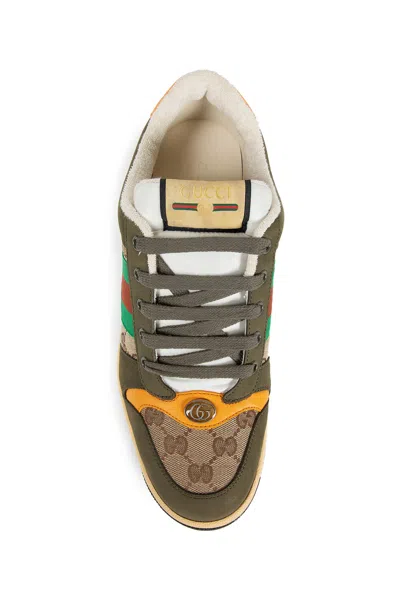 Gucci Men Screener Low-top Leather And Gg Supreme Fabric Sneakers In Multi