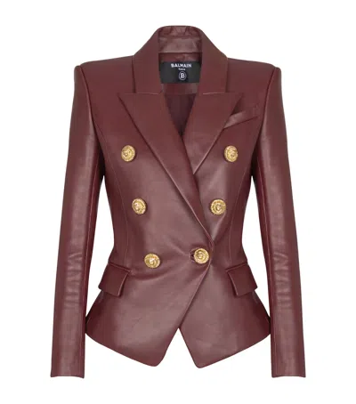Balmain Double-breasted Lambskin Leather Blazer In Multi