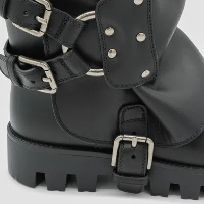 Dolce & Gabbana Black Ankle Boots With Adjustable Buckle Straps And Logo Plaque On The Back In Leather Woman In Black