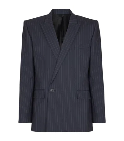 Balmain Doppelreihiges Sakko Mit Nadelstreifen In Blue