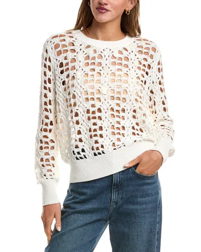 Milly Cabana Open Knit Sequin Crewneck Sweater In White