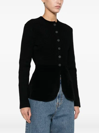 Emporio Armani Buttoned Crewneck Jacket In Black