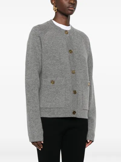 Totême Grey Cashmere Blend Knit Cardigan In Gray