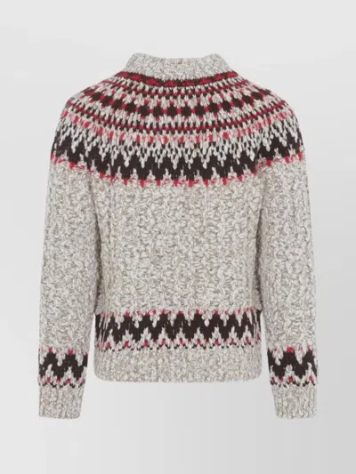 Moncler Jacquard Wool Blend Sweater With Geometric Pattern In Gray