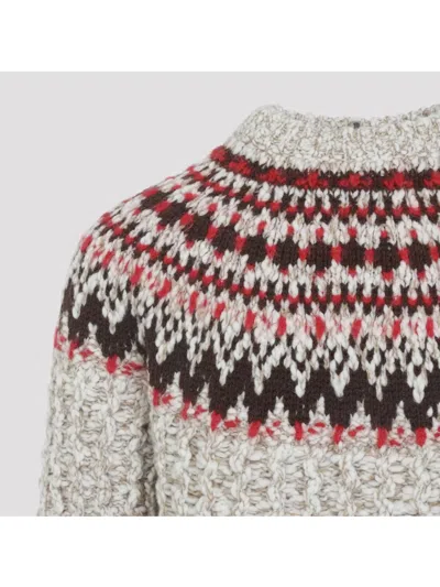 Moncler Jacquard Wool Blend Sweater With Geometric Pattern In Gray