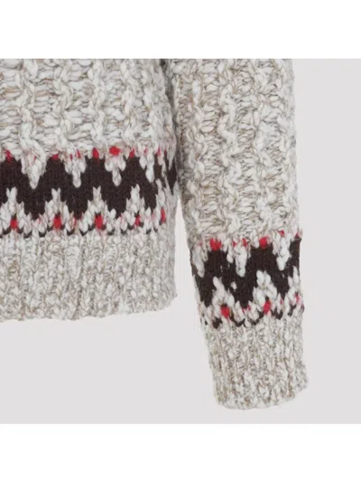 Moncler Jacquard Wool Blend Sweater With Geometric Pattern In Gray