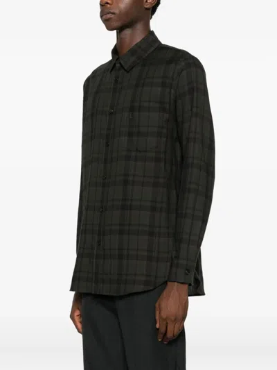 Saint Laurent Cassandre Shirt In Cotton Check In Green