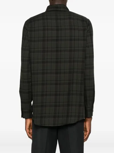 Saint Laurent Cassandre Shirt In Cotton Check In Green