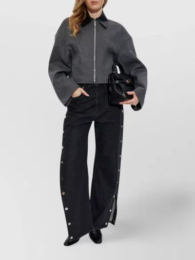 Sportmax Cropped Virgin Wool Jacket With Contrast Collar In Gray