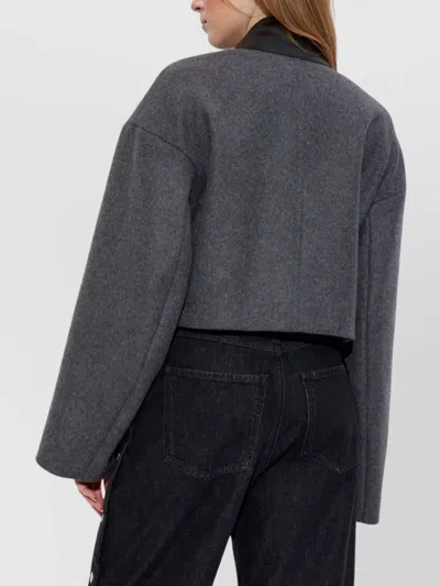 Sportmax Cropped Virgin Wool Jacket With Contrast Collar In Gray