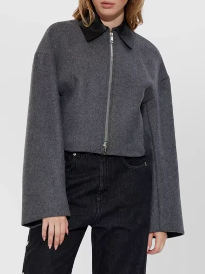 Sportmax Cropped Virgin Wool Jacket With Contrast Collar In Gray