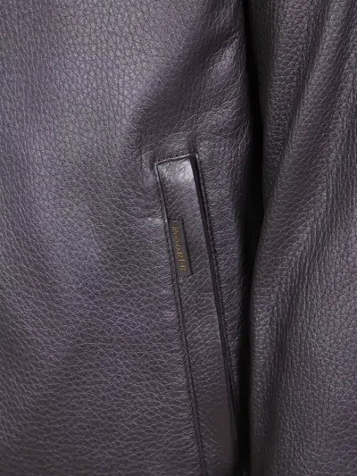 Moorer Textured Leather Jacket Fur Collar In Gray