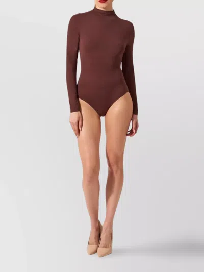 Wolford High Neck Long Sleeve Stretch Body In Brown