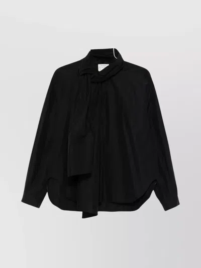 Forte Forte Midi Top With Bow And Sheer Overlay In Black