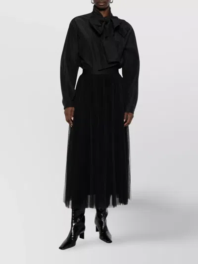 Forte Forte Midi Top With Bow And Sheer Overlay In Black