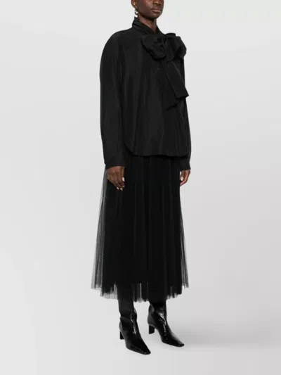 Forte Forte Midi Top With Bow And Sheer Overlay In Black