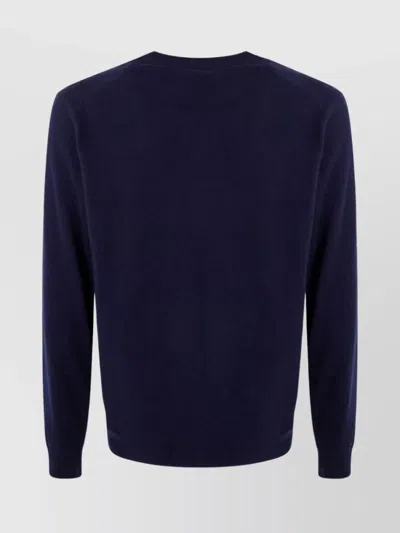 Mc2 Saint Barth Dark Blue Crew Neck Sweater With Red Embroidery In Blue