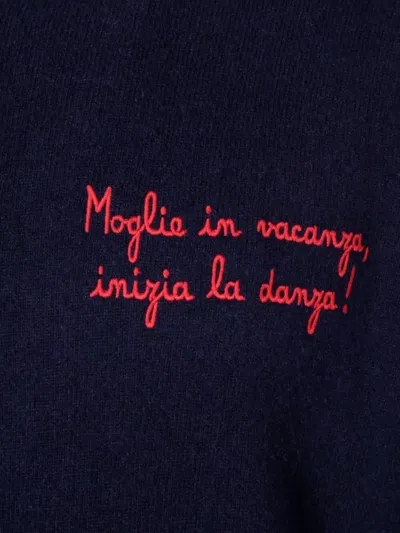 Mc2 Saint Barth Dark Blue Crew Neck Sweater With Red Embroidery In Blue